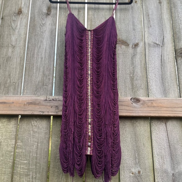 VERY RARE Free People Jagger Fringe Dress Plum Purple Beaded Sz 2 - Picture 5 of 11